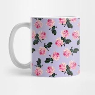 Scattered pink vintage roses on lilac Mug